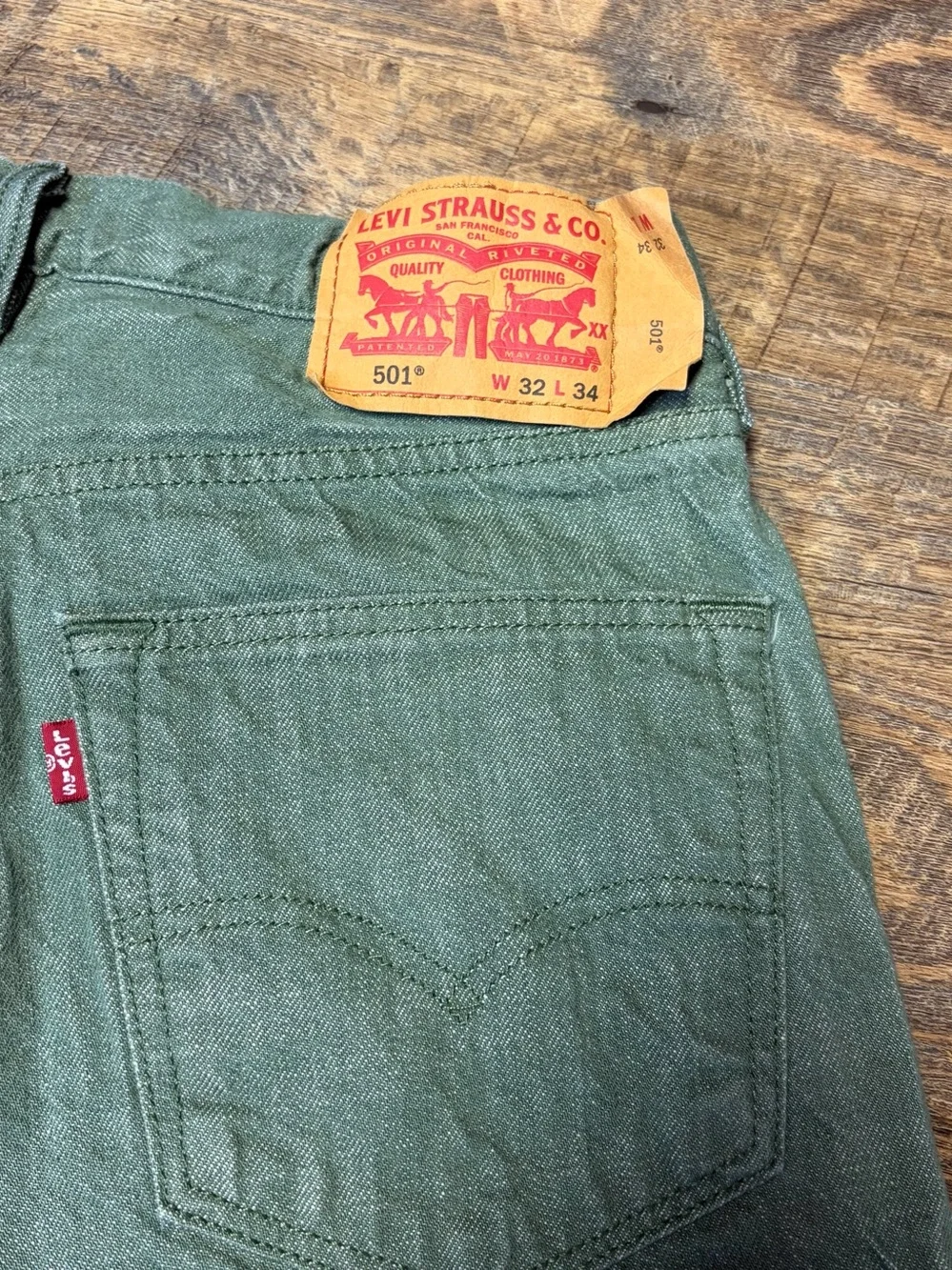 Levi’s 501 Jeans Mens 32x34 (32) White Oak Cone Denim Green Retro